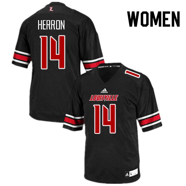 Women #14 Stephen Herron Louisville Cardinals College Football Jerseys Stitched Sale-Black - Click Image to Close